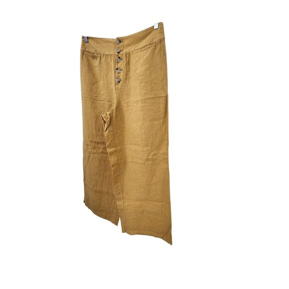 New NWT Lou & Grey 100% Linen Mustard Yellow Wide Leg Button Fly Pants Size 12 - Picture 3 of 8
